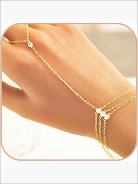925 Sterling Silver 14k Gold Plated Hand Chain Bracelet CZ Crystal Heart
